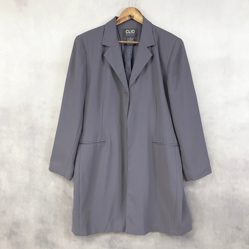 Clio Women‎ Blazer 16 Longline Purple Oversized Career Workwear 90s Minimalist
